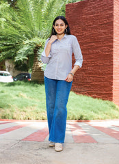 Black Striped 100% Cotton Oxford Full Sleeve Shirt With double Pocket