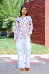 Multicolour 100% Cotton Satin Full Sleeve Top