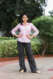 Shop Pink Striped 100% Cotton Oxford Full Sleeve Shirt With Double Pocket for Women at Senorita Fashions