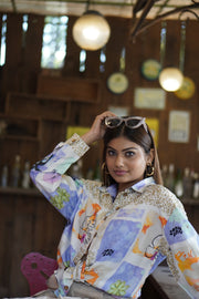 Senorita Beige-blue Modal Printed Shirt , Full sleeve