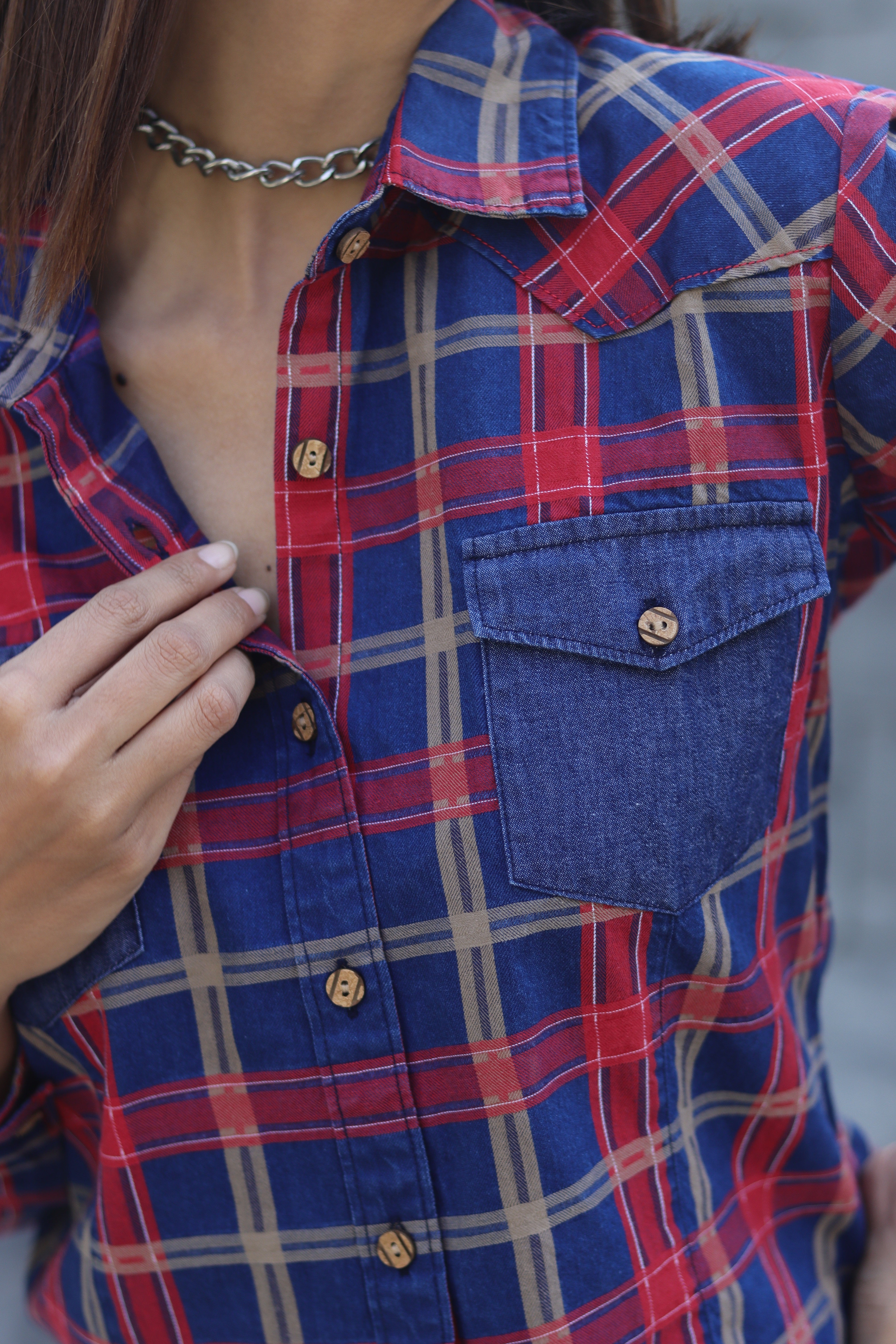 ■R.SHEMISTE■ FRINGE DYED CHECK SHIRT BLUE RSSC│알에스에스씨