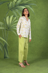 Light Green & White Modal & Linen Cotton Full Sleeve Co-ord Set