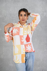 Shop Orange & Yellow Printed Modal Shirt with Full Sleeves for Women at Senorita Fashions 