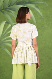 Light Green & White Printed Frock Style Modal & Linen Cotton Half Sleeve Co-ord Set