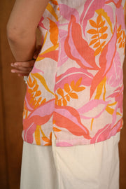 Printed Pink-Orange Linen & Cotton Sleeveless Co-ord Set