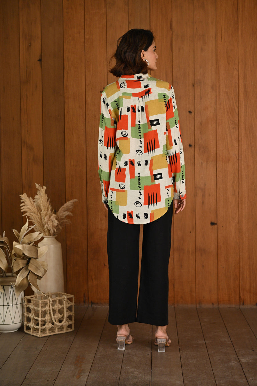 Orange & Green Pattern Printed Modal & Linen Cotton Full Sleeve Co-ord Set