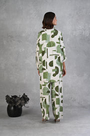 Green & White Modal Slub Printed Full Sleeve Co-ord Set