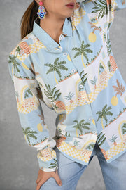 Powder Blue Beach Printed Modal Full Sleeve Shirt