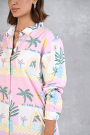 Light Pink Beach Printed Modal Full Sleeve Shirt