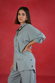 Slat Grey Solid Linen Cotton Full Sleeve Co-ord Set